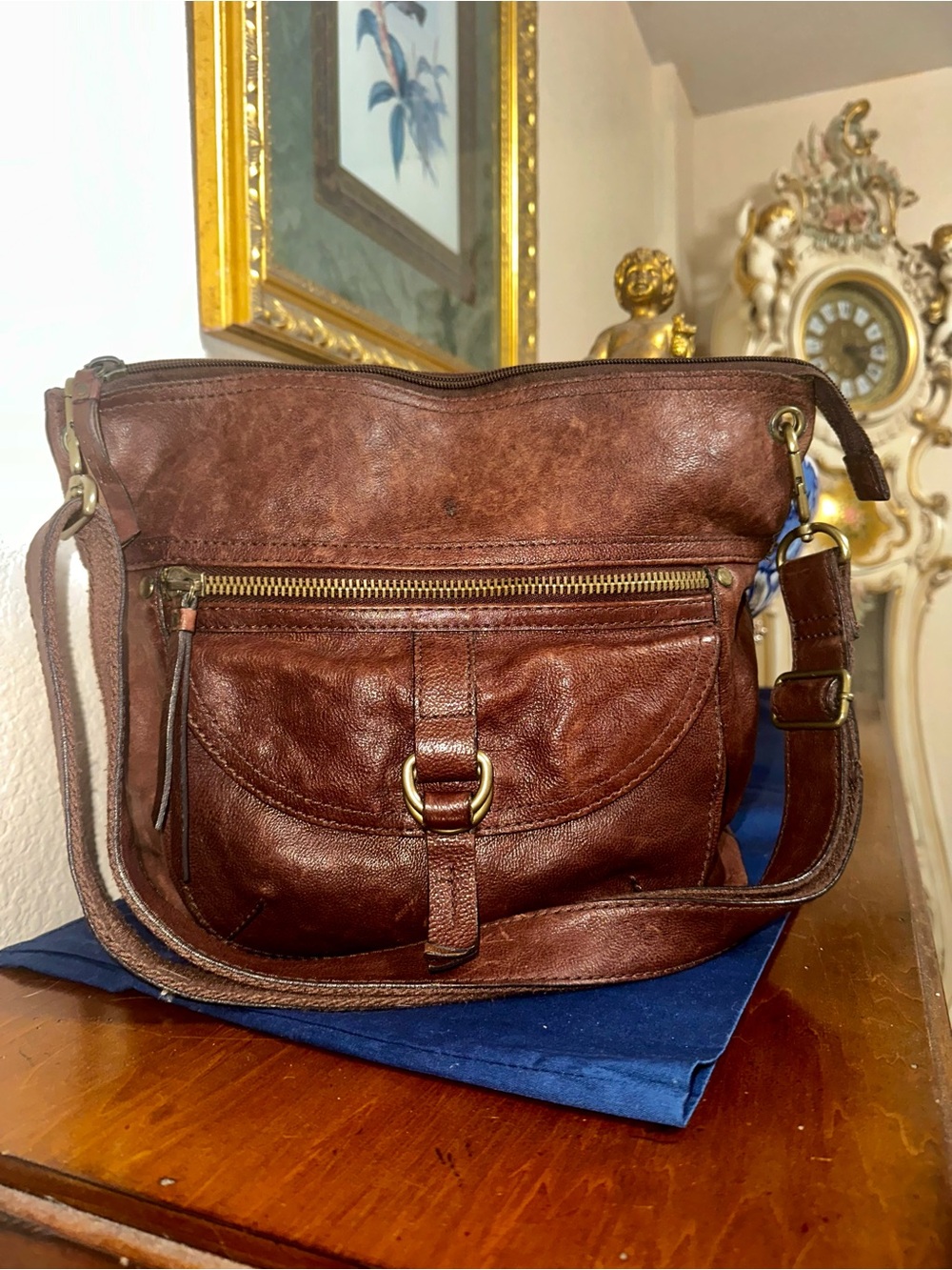 Fossil  Sasha  Rust Brown Leather Crossbody Bag
